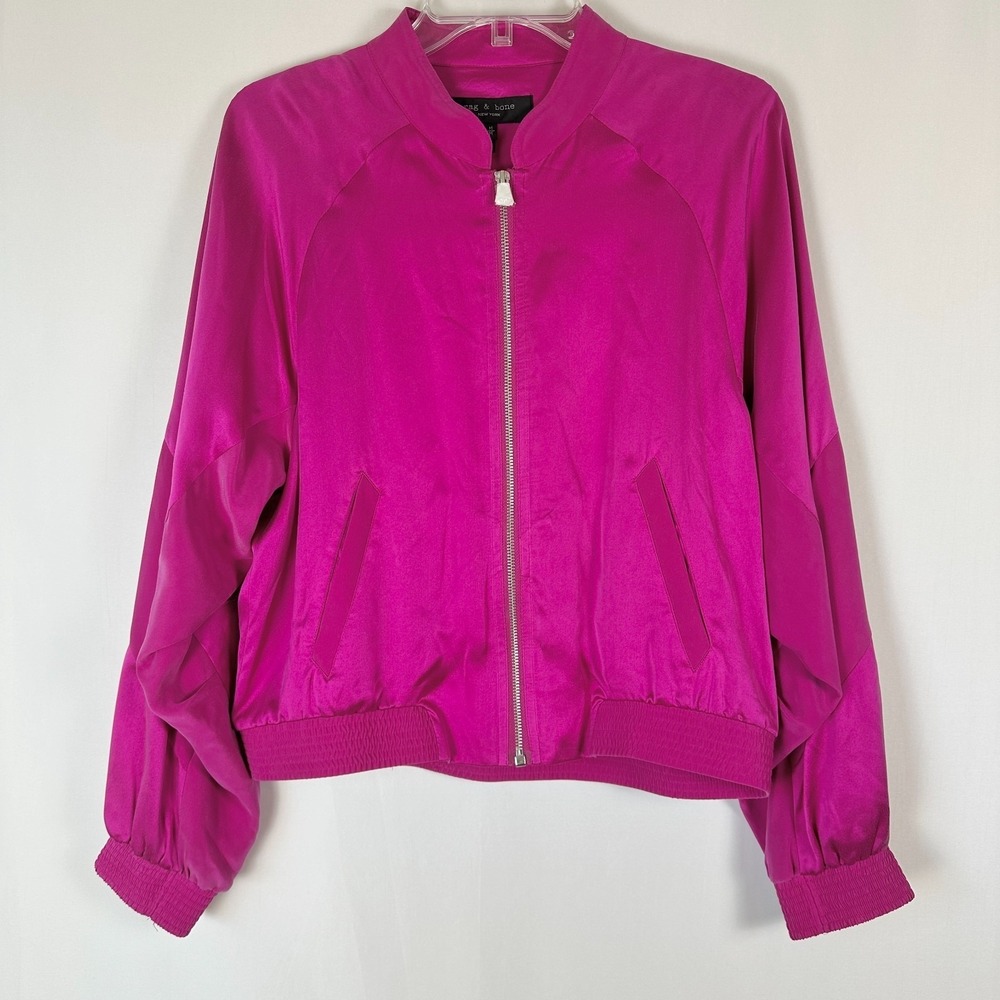 Rag & Bone Trail Silk Track Jacket Womens M Deep Pink Designer Luxury Athleisure - Picture 2 of 12